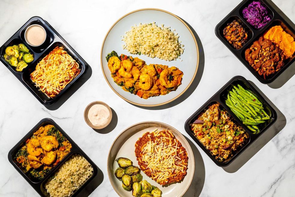 Factor meals in packaging and on plates 