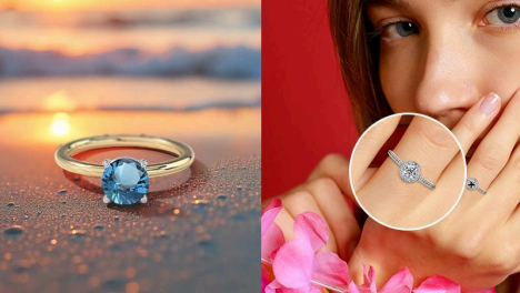 silver ring with diamond april birthstone ring by gemsny on woman's finger