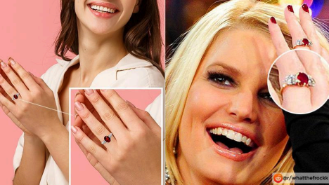 silver ring with ruby july birthstone ring by gemsny on woman's finger and also displayed on jessica simpson who is wearing a similar ring