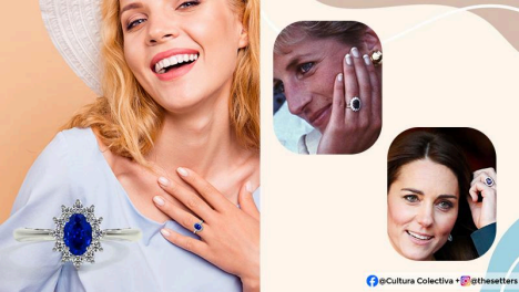 silver ring with sapphire september birthstone ring by gemsny on woman's finger and shown next to royalty in form or princess diana and kate middleton who are wearing similar rings